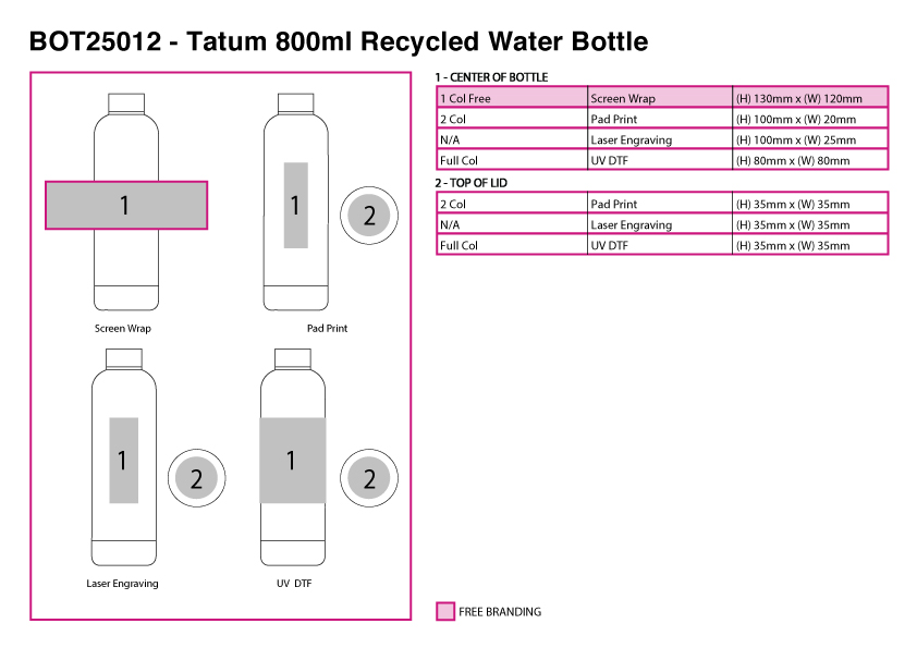 Tatum 800ml Recycled Water Bottle view