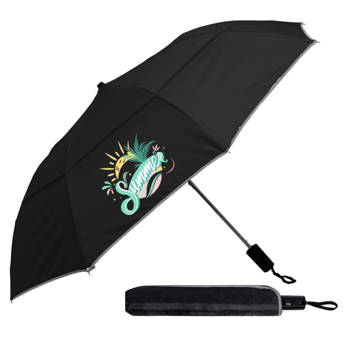 Reflective Piping Windproof Umbrella - 8